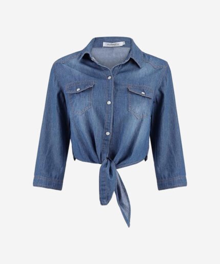 Denim Jean Top Jacket Sleeve Crop Women