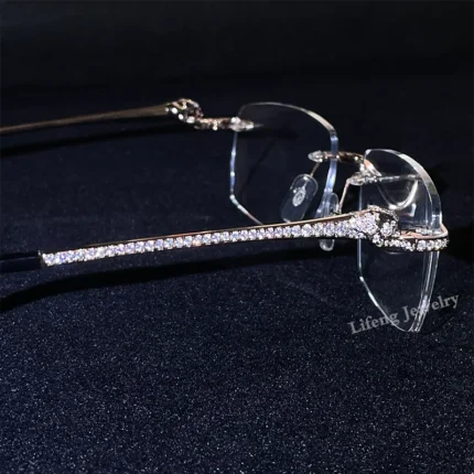 Designer High Quality White Gold Plated VVS Moissanite Sunglasses with Clear Lens PC Frame Hip-Hop Style Custom Logo Men Women